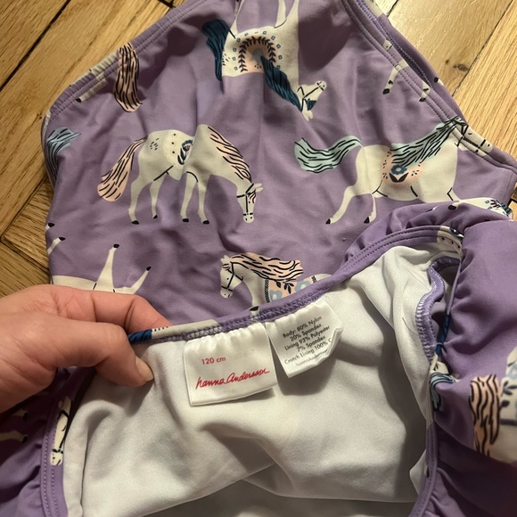 Hanna Anderson purple pony ruffle swimsuit sz 120cm US 6-7, used - Picture 5 of 7